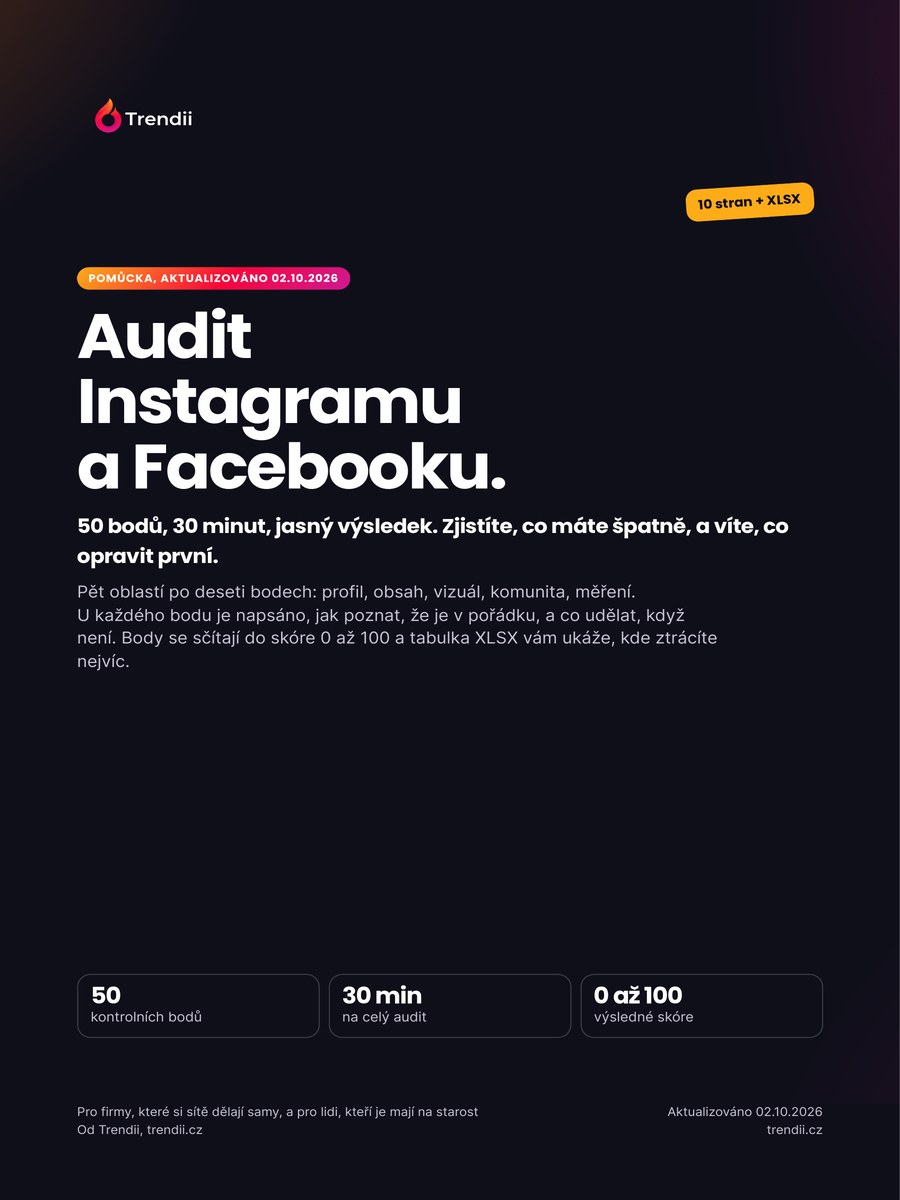 Obálka pomůcky Audit Instagramu a Facebooku, 50 bodů od Trendii