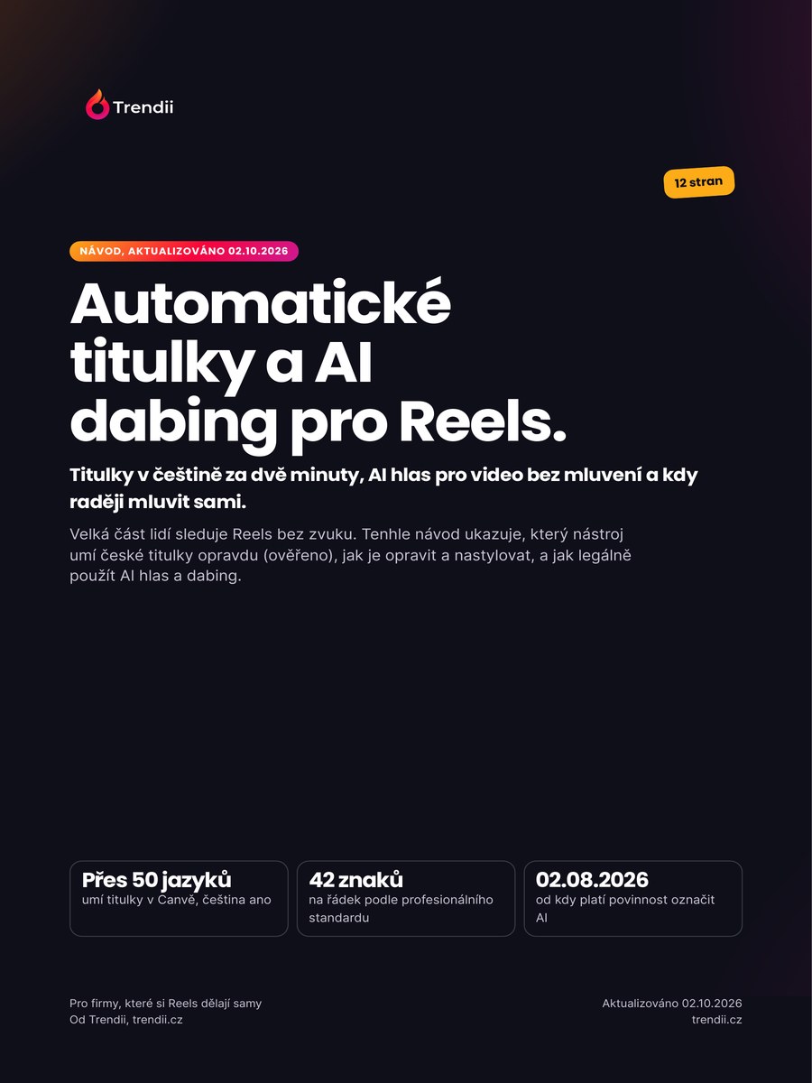 Obálka návodu Automatické titulky a AI dabing pro Reels od Trendii