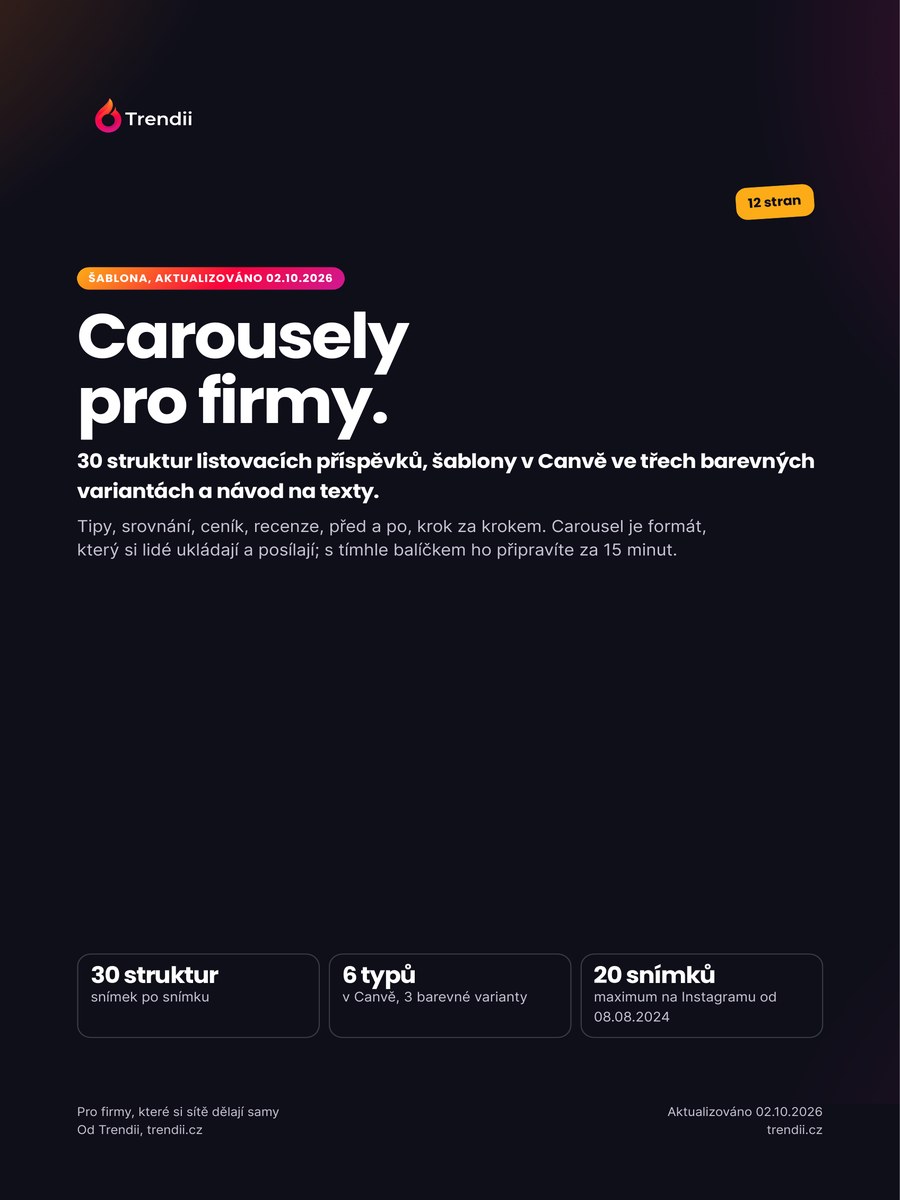 Obálka průvodce Carousely pro firmy, 30 šablon od Trendii