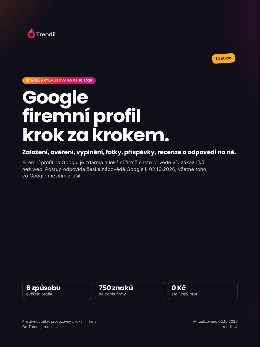 Obálka návodu Google firemní profil krok za krokem od Trendii