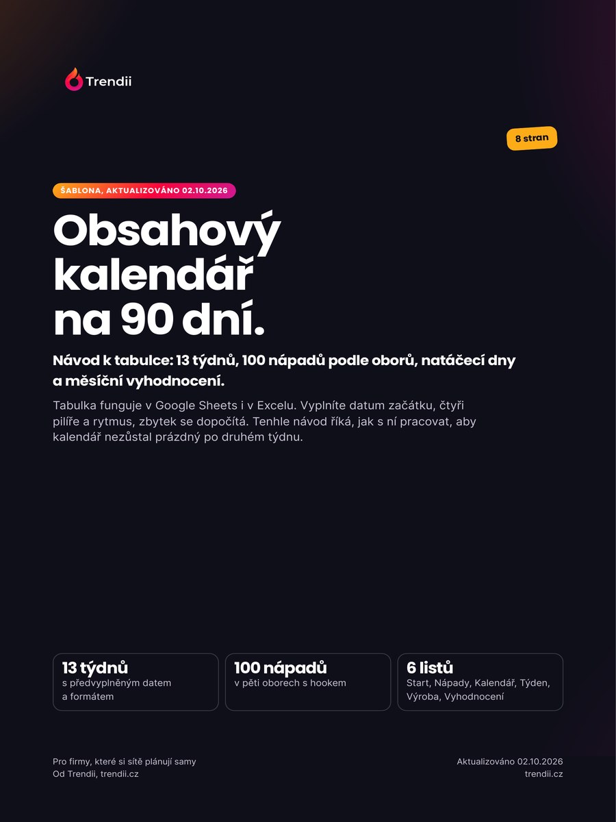 Obálka návodu k Obsahovému kalendáři na 90 dní od Trendii