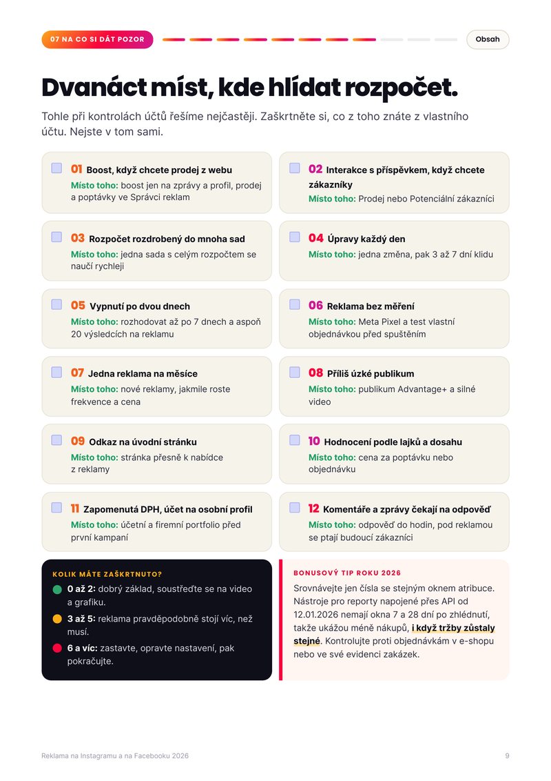 Ukázka e-booku: dvanáct způsobů, jak spálit rozpočet, se zaškrtávacími políčky