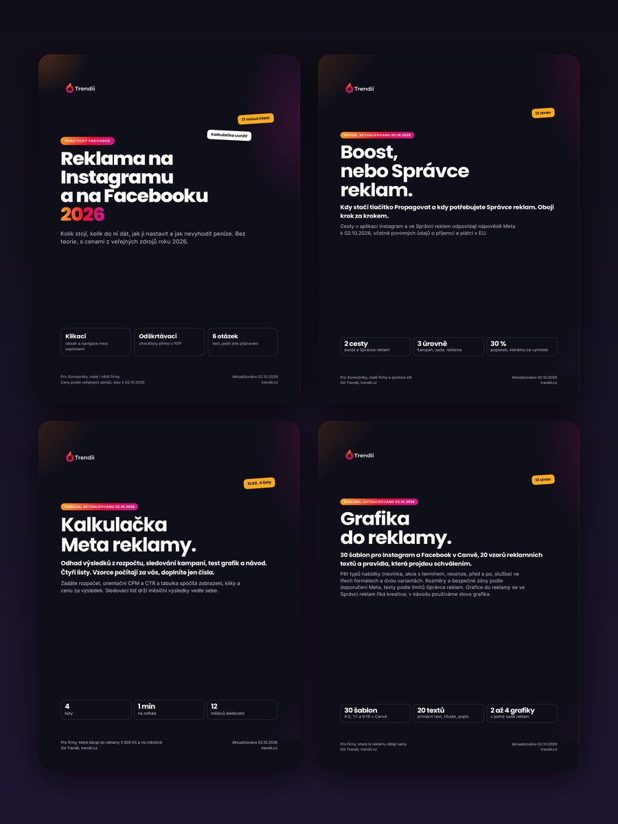 Reklamní balíček od Trendii: čtyři produkty pro reklamu na Instagramu a Facebooku